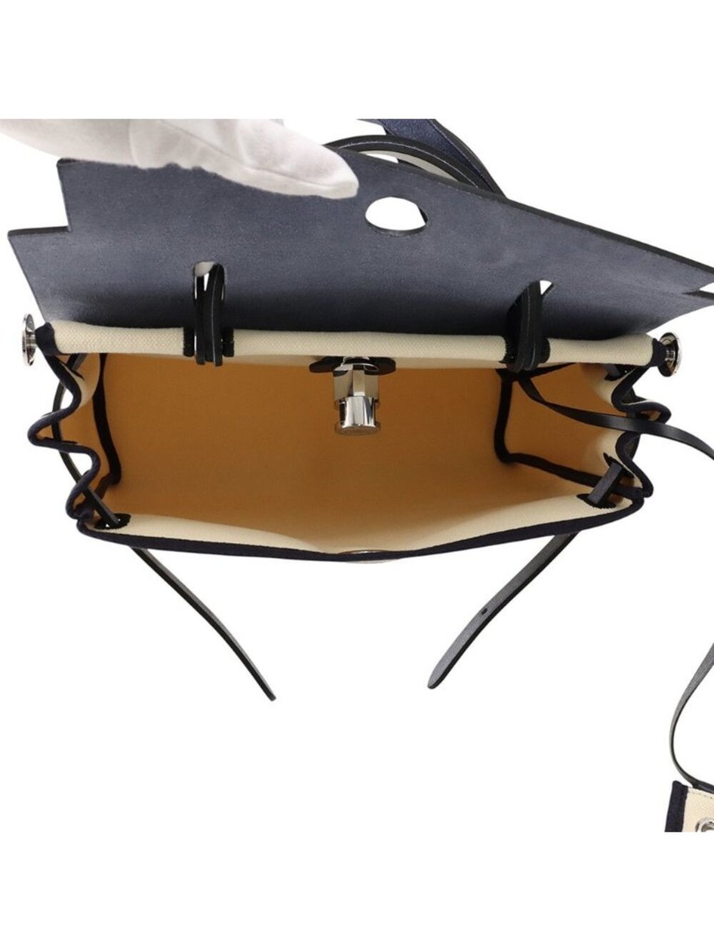 Hermes Herbag Zip PM White Blue Safir Silver Toilet Military Vache Hunter - Picture 5 of 9